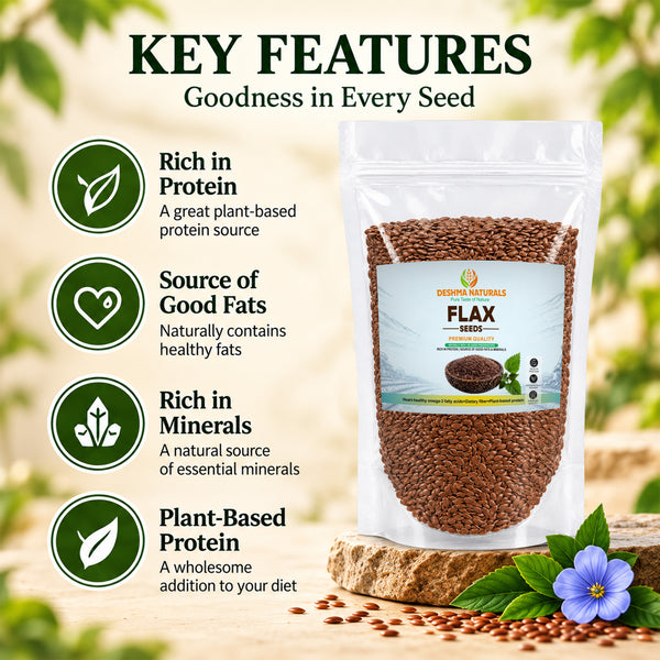 Deshma Naturals Premium Flax Seeds (Alsi Seeds) | Natural Source of Omega-3, Dietary Fibre & Plant-Based Protein | Nutritious Seeds for Daily Diet, Smoothies, Salads & Breakfast